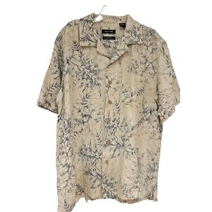 Pierre Cardin Shirt Mens Medium 100% Silk Short Sleeve Camp Blue Tropical Print